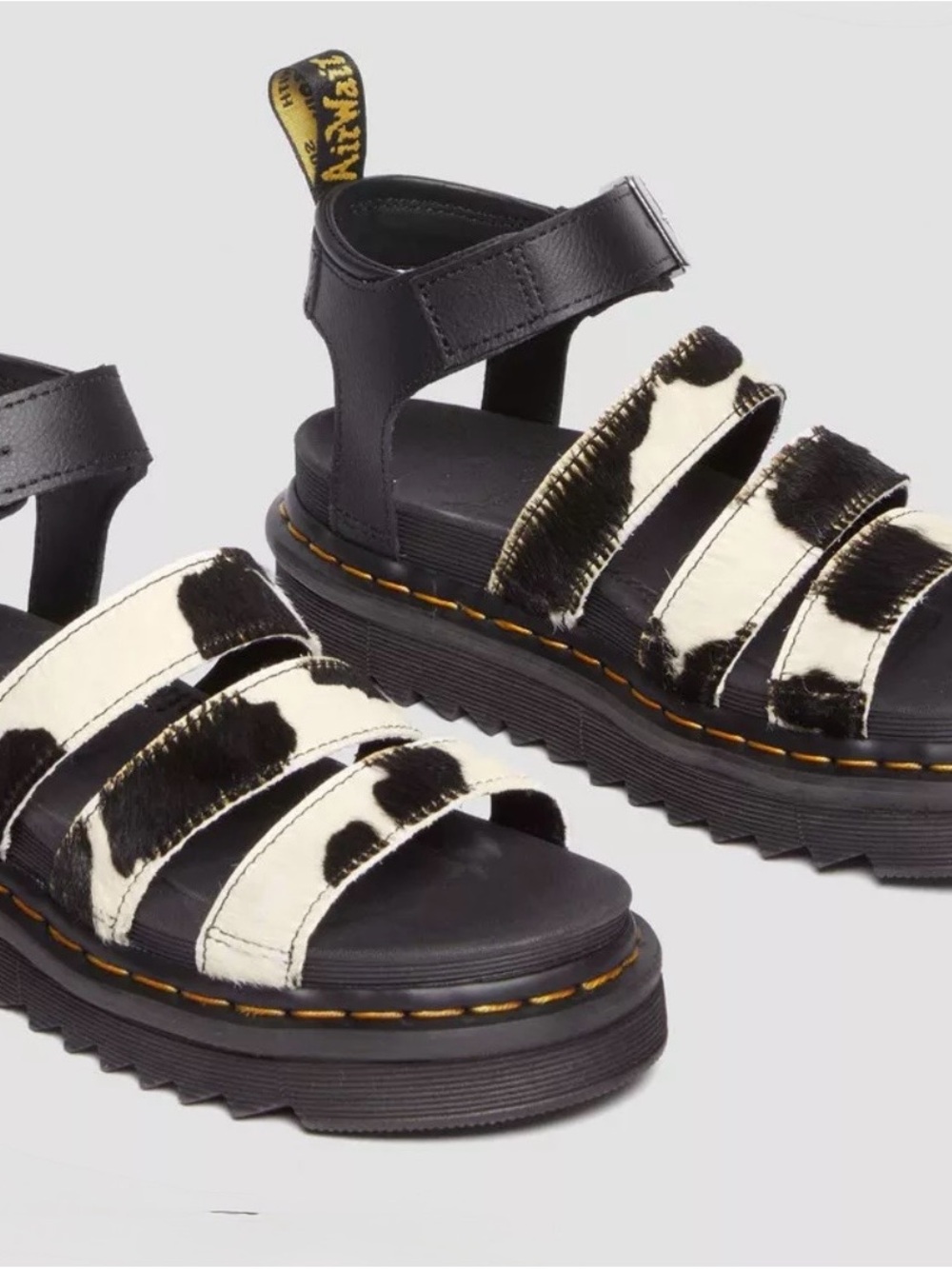 NIB Dr. Martens Blair Black & White Hair on Cowhide leather Platform Sandals